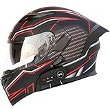 Letetexi Klapphelm mit Integriertem Bluetooth ECE-geprüft, Motorradhelm Bluetooth-Helm mit Anti-Fog-Doppelspiegel, Integralhelm Racing Helm für Damen Herren 54~63CM