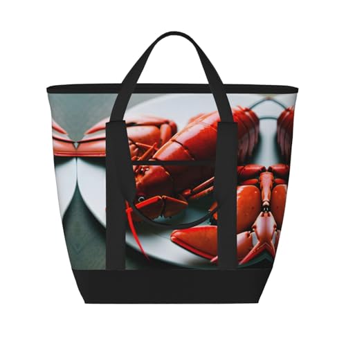 YQxwJL Isolierte Kühltasche mit Hummer-Aufdruck, große Kapazität, Einkaufstasche, Reisen, Strand, wiederverwendbare Einkaufstasche für Erwachsene, Schwarz, Einheitsgröße