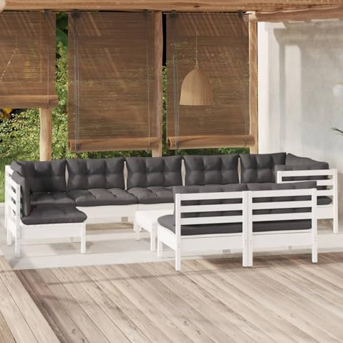 Juroupi 10-tlg. Garten-Lounge-Set mit Kissen Balcony Furniture Lounge MöBel Outdoor Balkon MöBel Set TerrassenmöBel Weiß Kiefer Massivholz - 3096485