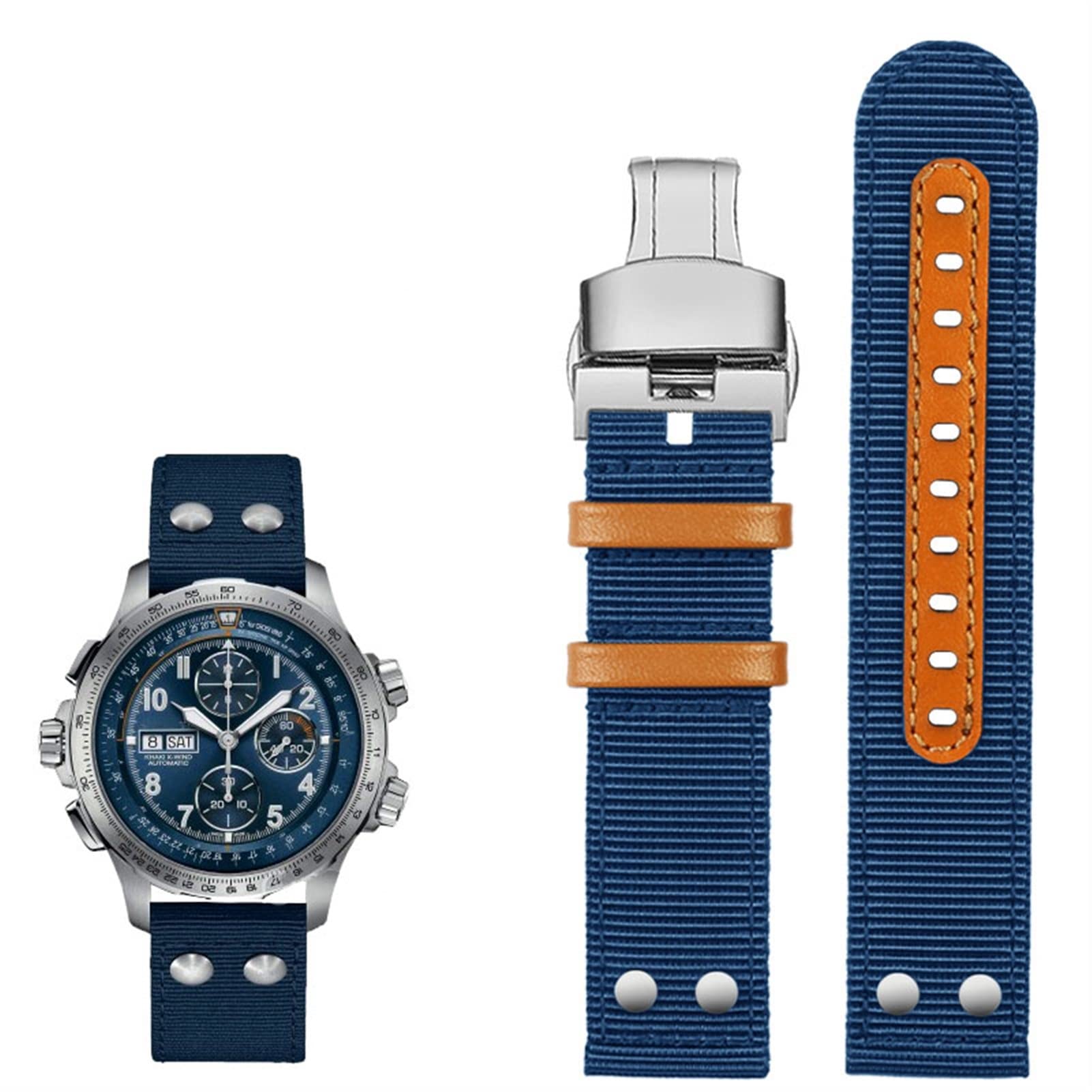 SCRUBY Für Hamilton Khaki Aviation Watch H77616533 H70615733 Wachriemenmänner Watchband Beyond Wind Speed ​​Series Nylon Canvas 20mm 22 mm(Blue silver fold)