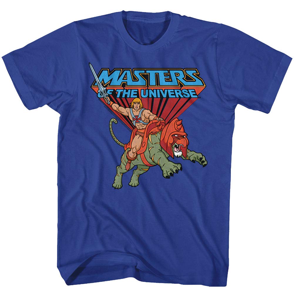 Masters of The Universe TV Series He-Man Rides Into Battle Adult T-Shirt Tee, Blau, XL