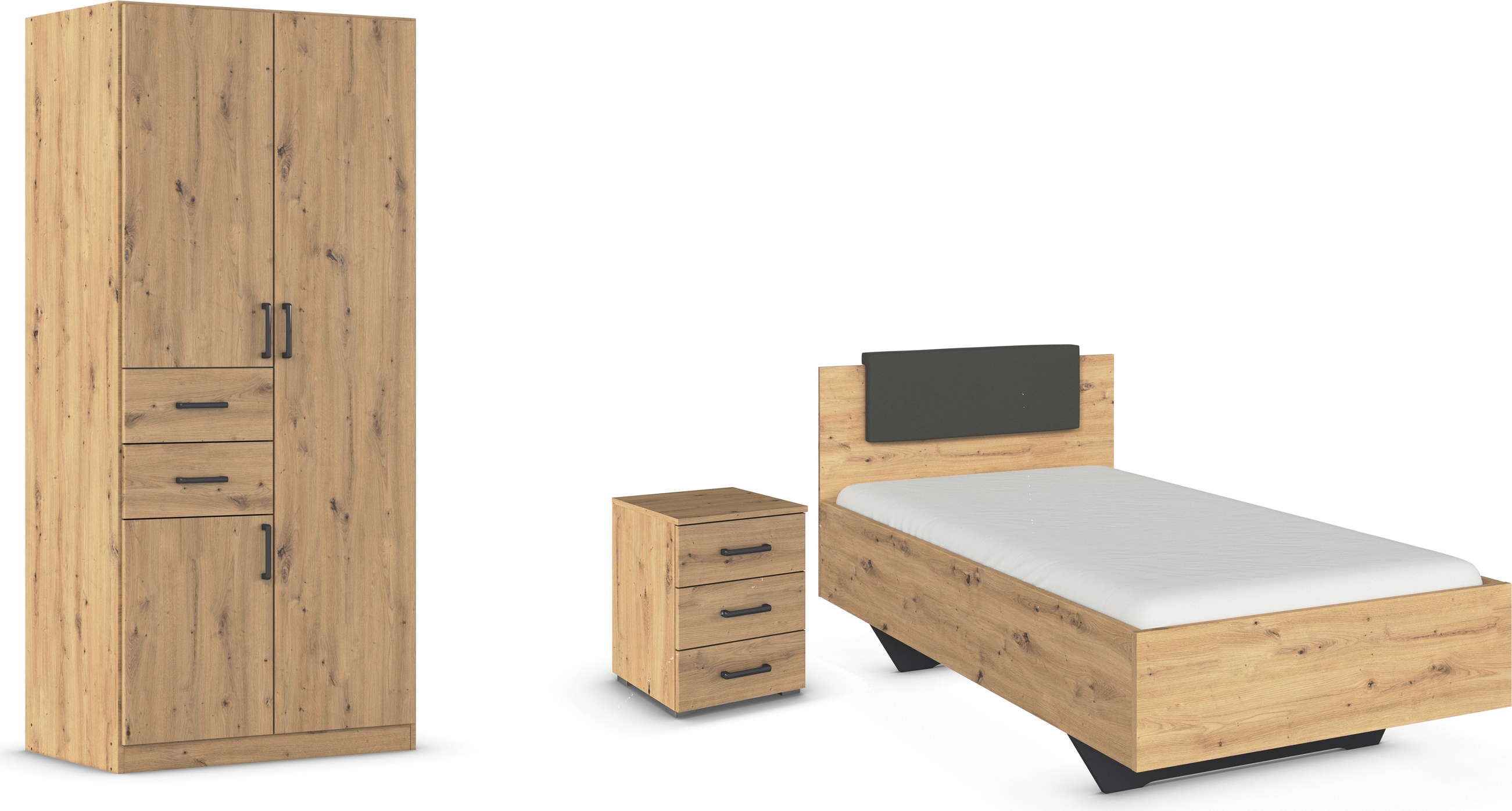 rauch Schlafzimmer-Set "Komplettzimmer Komplettschlafzimmer Schlafzimmer-Set (3-St.) MAIKA", (Set, 3 tlg.), Schrank 3 Breiten, 2 Höhen, Bett 100 cm, Nachttisch MADE IN GERMANY