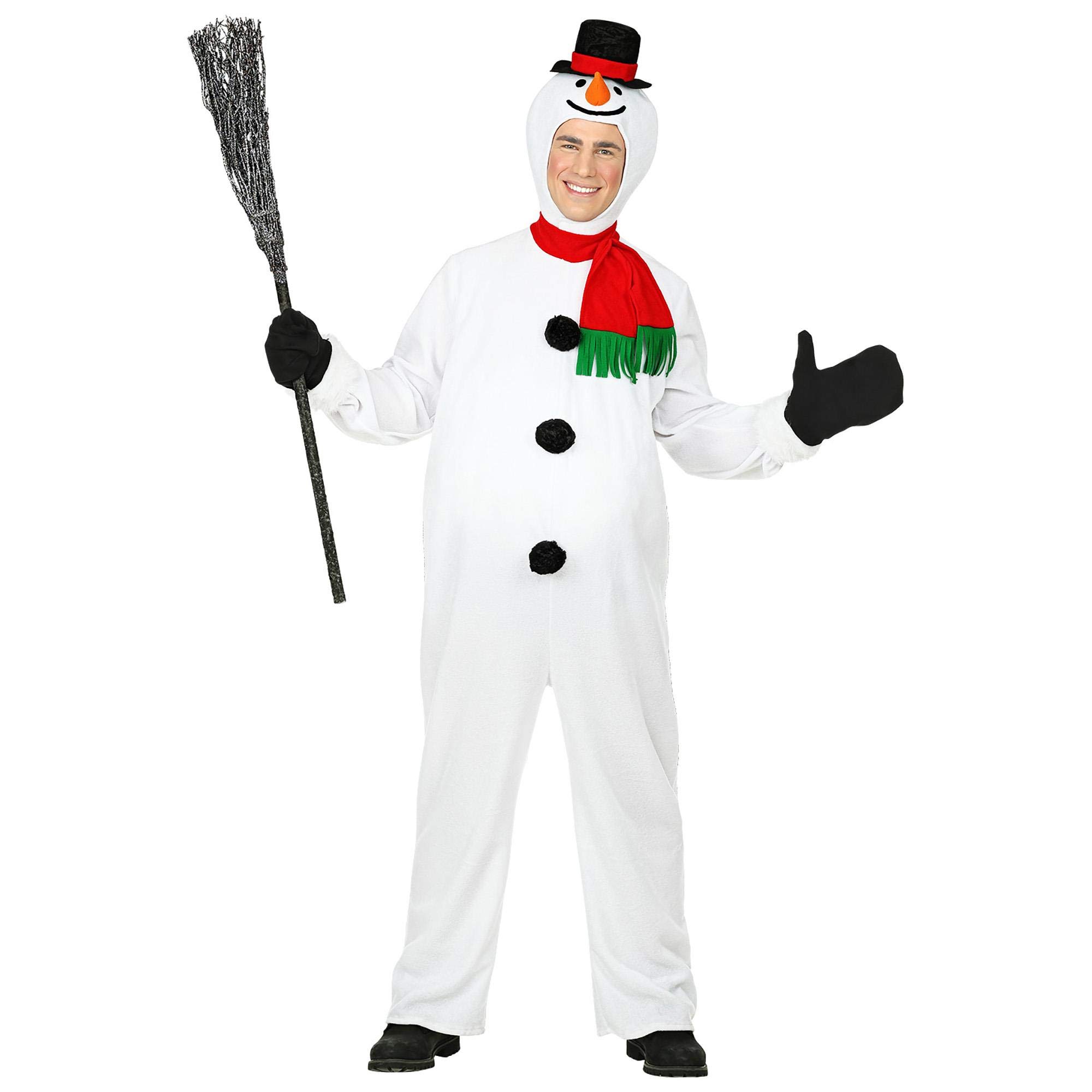 Widmann - Kostüm Schneemann, Overall mit dickem Bauch, Kopfbedeckung mit Maske, Handschuhe, Schal, Weihnachten, Karneval, Mottoparty