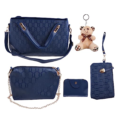 ohodhmnu Damen-Tragetasche, 4-teiliges Set, Damentaschen, Luxus-Handtaschen, Damentaschen, Taschen für Frauen, Handtasche, PU-Verbundtasche, blau, Small