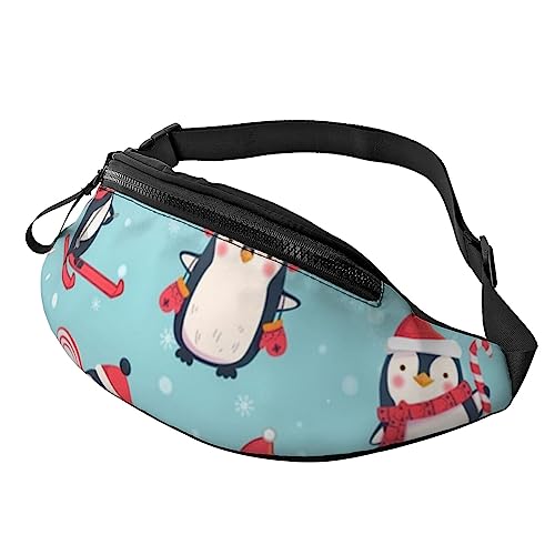 HSJFS Modische Hüfttasche mit Sonnenuntergang-Handflächen-Druck, verstellbarer Gürtel, lässige Brusttasche, Winter-Weihnachts-Pinguine, Einheitsgröße