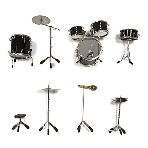 XINGLIDA Drum Set Miniatur Modell Drum Set Modell Miniatur Kupfer Musikinstrument Modell Collection Schwarz/Golden (L-BK#)