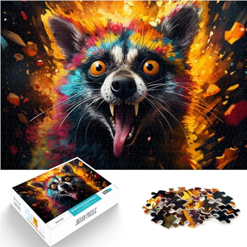 Das 1000-teilige Holzpuzzle „Psychedelic Colorful Lemur“ für Erwachsene ganze Familie und umfasst 1000 Teile (50 x 75 cm).