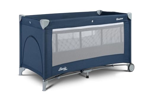 CARETERO Basic Plus Baby Reisebett mit Matratze 120x60 cm - Faltbares Reisebett für Babys bis 15 kg - Ab Geburt bis 4 Jahre - Inkl. Transporttasche - Marineblau