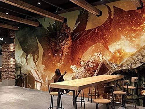 Hobbit Drache Benutzerdefiniert Wohnzimmer Fototapete 3D-Wandbild Tapete Wandtapete 3D-TV-Hintergrundbild 3D Tapete Vlies Effekt Tv Die Fototapete Wandbild Wohnzimmer Schlafzimmer-300cm×210cm