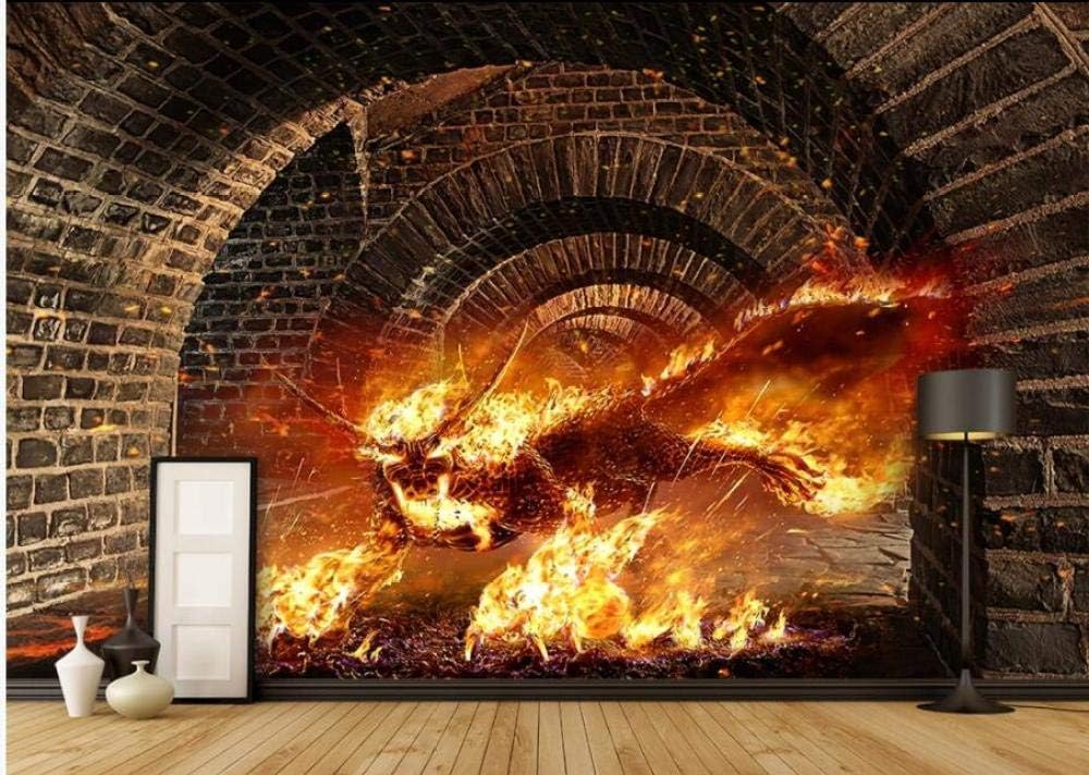 Feuer Einhörner Höhlen Gänge 3D Tapete Poster Restaurant Schlafzimmer Wohnzimmer Sofa TV Dekorative Wand-400cm×280cm