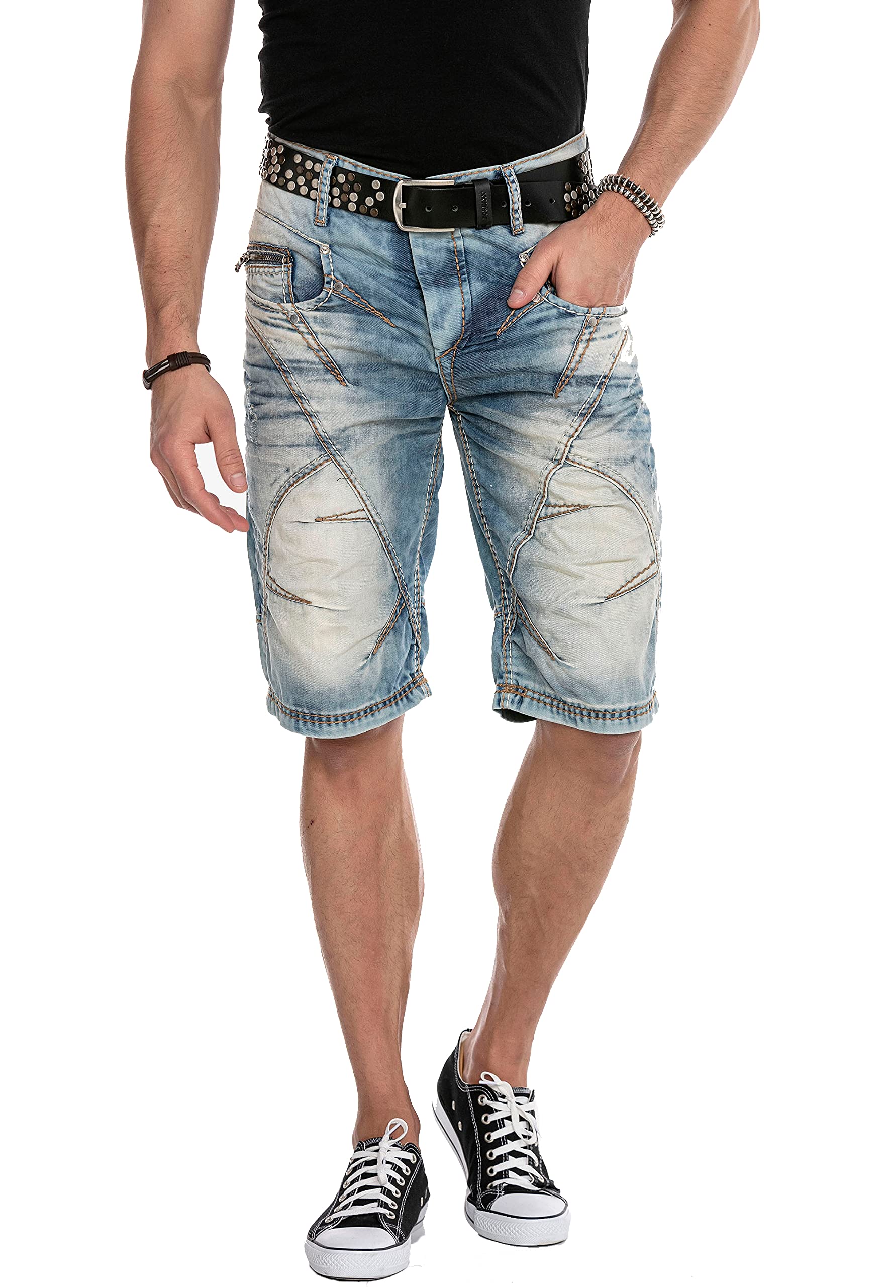 Cipo & Baxx Herren Denim Shorts Pants Kurze Hose Bermuda Capri Freizeithose Jeansshorts Used C-0090 W30