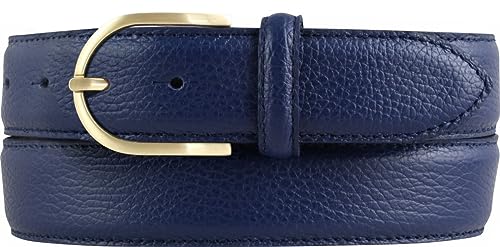 BELTINGER Italienischer Damen-Gürtel, 35 mm breit, Damen, Chinogürtel, Hosengürtel, strukturiertes Leder, Schließe Gold | Blau 100cm