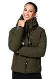 MARIKOO Damen Winterjacke Steppjacke Winter Jacke gesteppt warm mit Kapuze B977 [B977-Shimo-Dark-Olive-Gr.L]