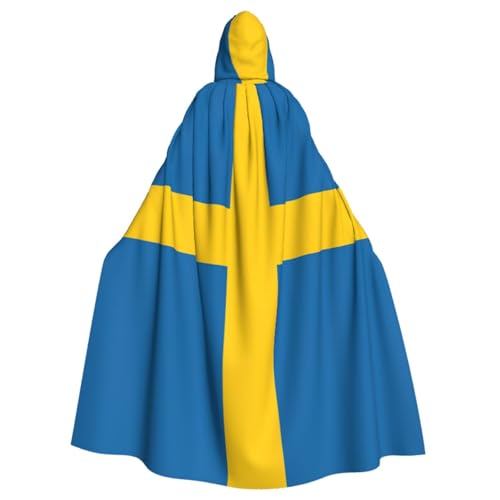 YQxwJL Halloween-Umhang mit schwedischer Flagge, Herren, mit Kapuze, Renaissance-Umhang für Erwachsene, Cosplay, Hexenumhang