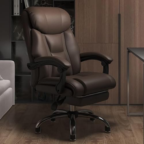 Chefbürostuhl mit hoher Rückenlehne und Rollen für schwere Menschen – ergonomischer Schreibtischstuhl aus Leder, Verstellbarer Computer-Chefstuhl in Schwarz, Braun, 64 x 46–54 cm (25 x 18–21