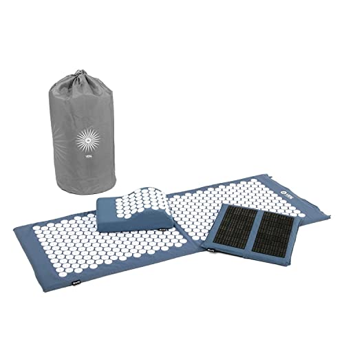 Akupressur-Set VITAL DELUXE XL SPIKY: Akupressur-Matte (130 x 50 cm), Kisssen und -Fußmatte im günstigen Set, vitalisierend, für Rücken und Nacken (blau)