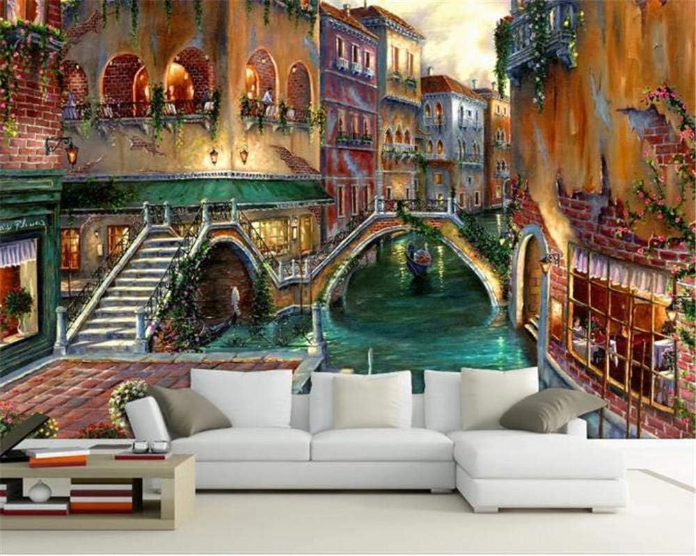 Fluss Gebäude Brücke 3D Tapete Poster Restaurant Schlafzimmer Wohnzimmer Sofa TV Dekorative Wand-150cm×105cm