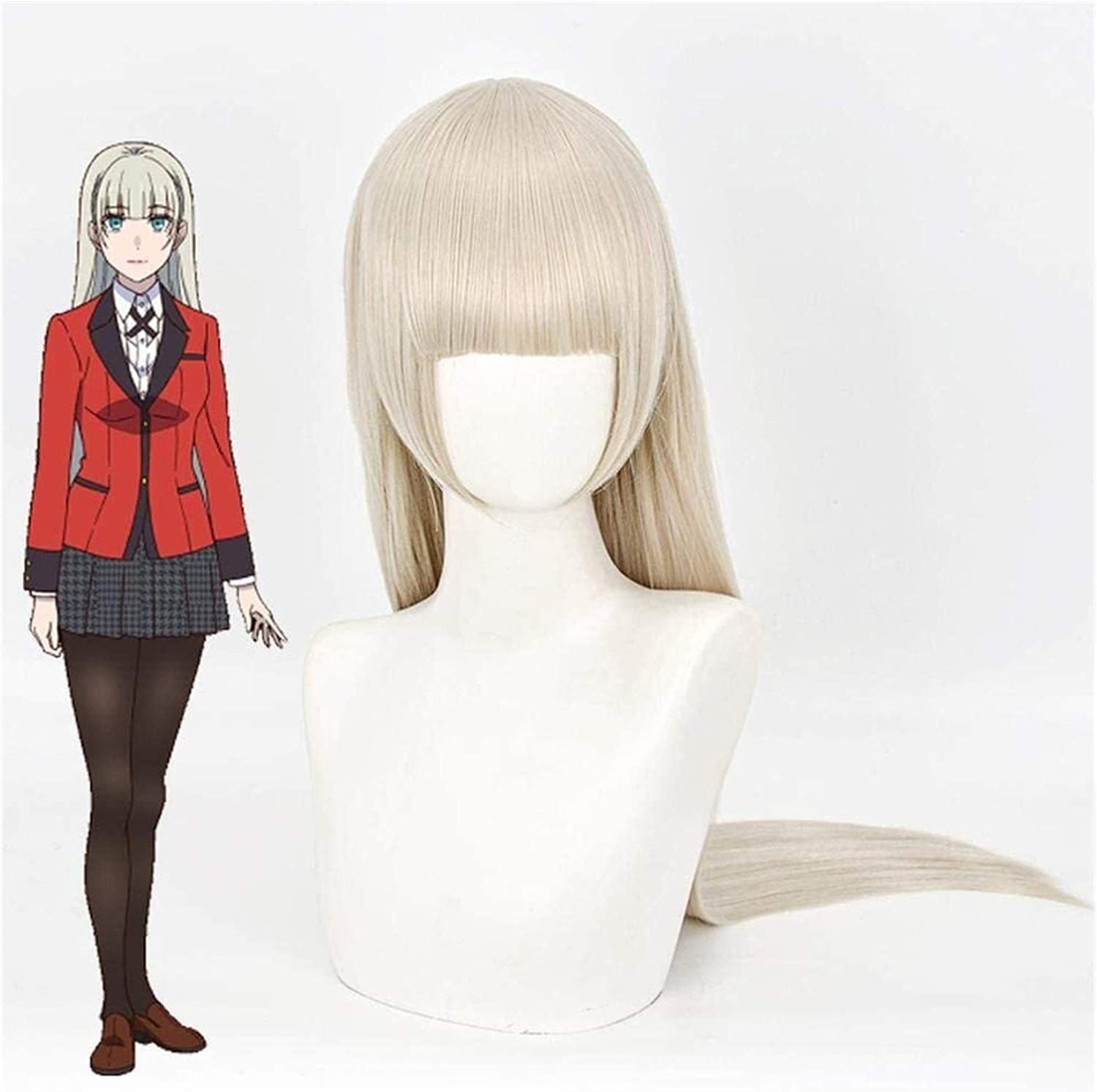 LINLINCD-Anime Coser Wig Anime Cosplay Perücke Eiga Kakegurui Momobami Ririka Anime Messen Halloween Party Karneval Perücke Männer und Frauen Anime Fans Geschenk (Beige langes Haar)