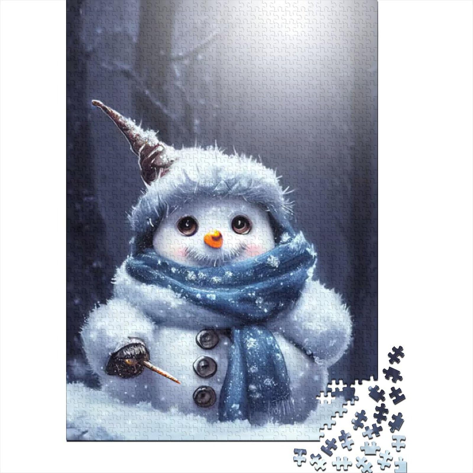 1000-teiliges Puzzle für Erwachsene, lustiges süßes Schneemann-Puzzle | Puzzle aus hochwertiger recycelter Holzplatte (Größe 75 x 50 cm)