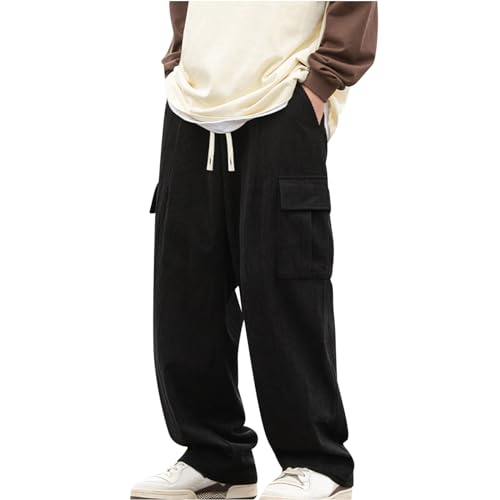 CSHE Retro-Herren-Cordhose Cargohose mit Zusätzlichen Seitentaschen Klassische Cord-Street-Jogginghose Lange Gerade Bein-Freizeithose Perfekt Kombinierbar mit Einer Vielzahl Von Oberteilen Pants