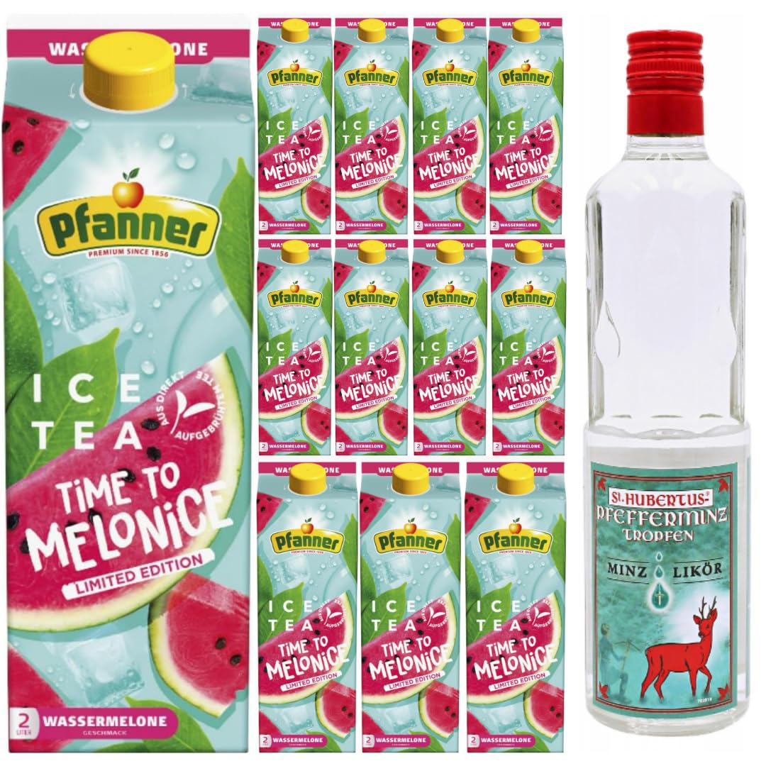 St. Hubertus Likör Geschenk (500 ml), Pfanner Ice Tea Eistee Wassermelone 2000 milliliter x 12 STÜCK mit Pufai Grocery