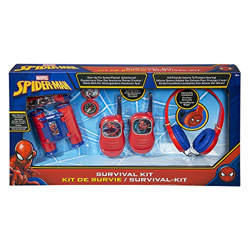 ekids Marvel Spiderman Spielzeug Set | Abenteuer Bundle mit Kompass, Taschenlampe, Fernglas, Walkie-Talkies & Stereo Kopfhörern mit kindgerechter Lautstärkebegrenzung