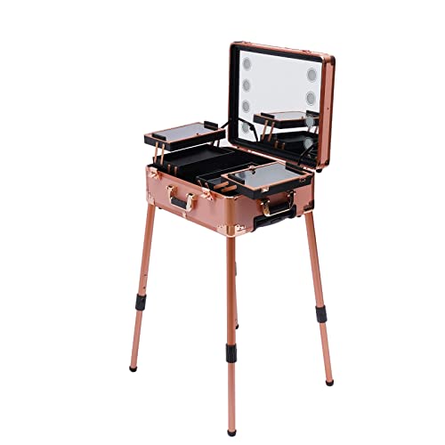 Kosmetikkoffer Trolley, Schminkkoffer Friseurkoffer Groß Kosmetik Trolley Friseurkoffer Rollkoffer Beauty Rollwag Make up Friseur Kosmetik Rollkoffer, Roségold