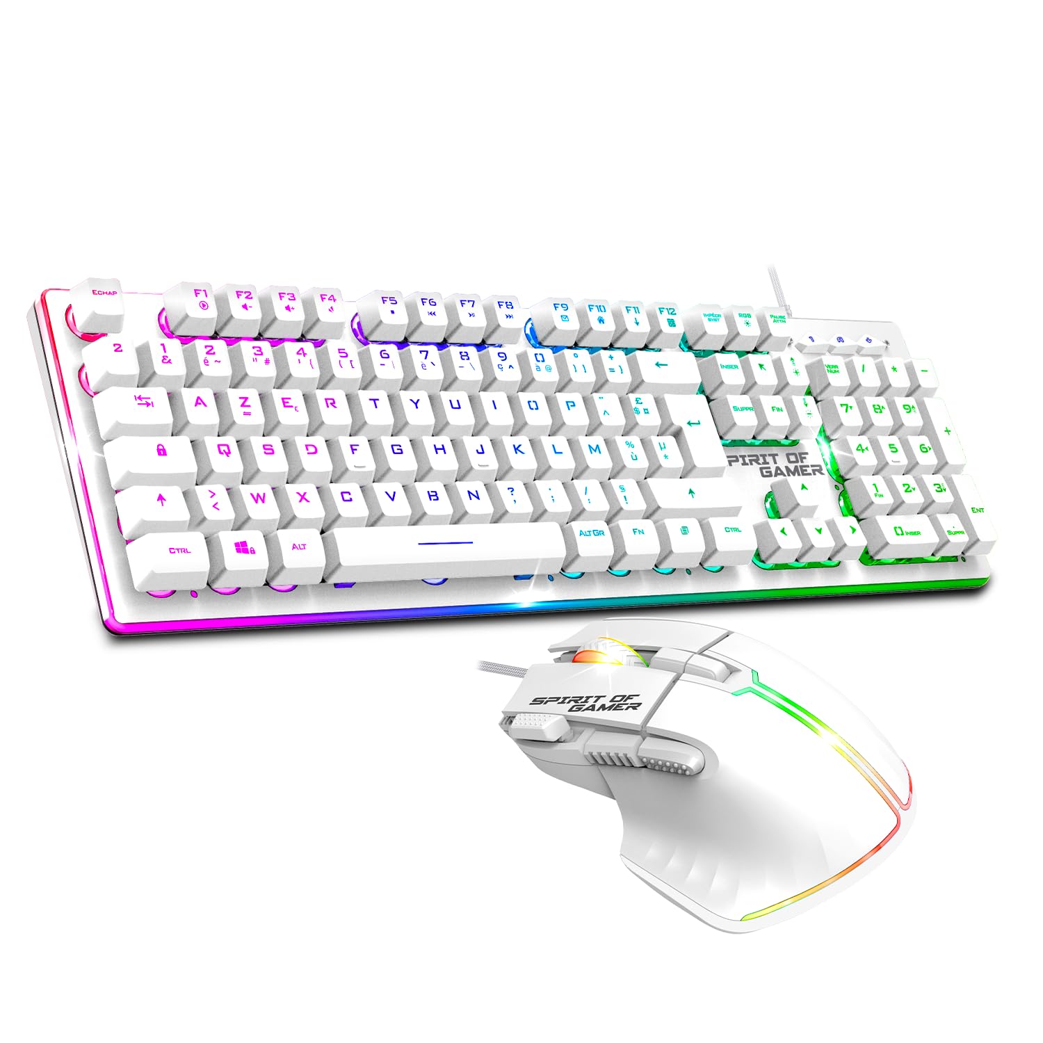 Ultimate 600 – set tastatur gaming maus RGB | AZERTY FR hintergrundbeleuchtung | gaming tastatur halbmechanisch | metall struktur I usb maus 4800 DPI