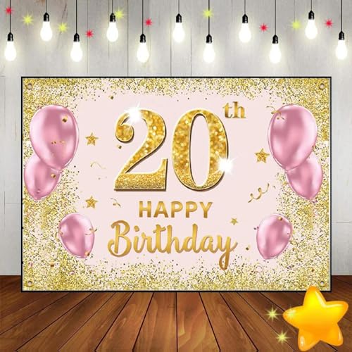 Alles Gute zum 20. Geburtstag Kuste Hintergrund Mädchen Foto Jung Fotografie Hintergründe Prinz Dekoration Süßer Junge Banner Golden 240X180cm