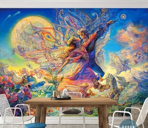 Figuren Tänze Bunte Schmetterlinge Der Mond 3D Tapete Poster Restaurant Schlafzimmer Wohnzimmer Sofa TV Dekorative Wand-430cm×300cm