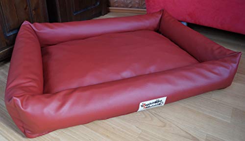 Hundebettenmanufaktur Hundebett Hundesofa Schlafplatz wendbar komplett aus Kunstleder PicoBello Farbe und Größe wählbar (100 cm X 70 cm, Ziegelrot)