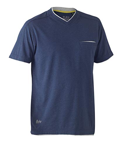 Bisley Workwear UKBK1933_BPCT Flex & Move Baumwolle T-Shirt V-Ausschnitt Kurzarm - Blau Marle, M