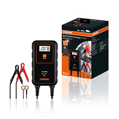 OSRAM BATTERYcharge 906, KFZ-Batteriewartungsgerät 12V, mobiles KFZ Batterieladegerät für PKW, Motorrad, SUV, Van