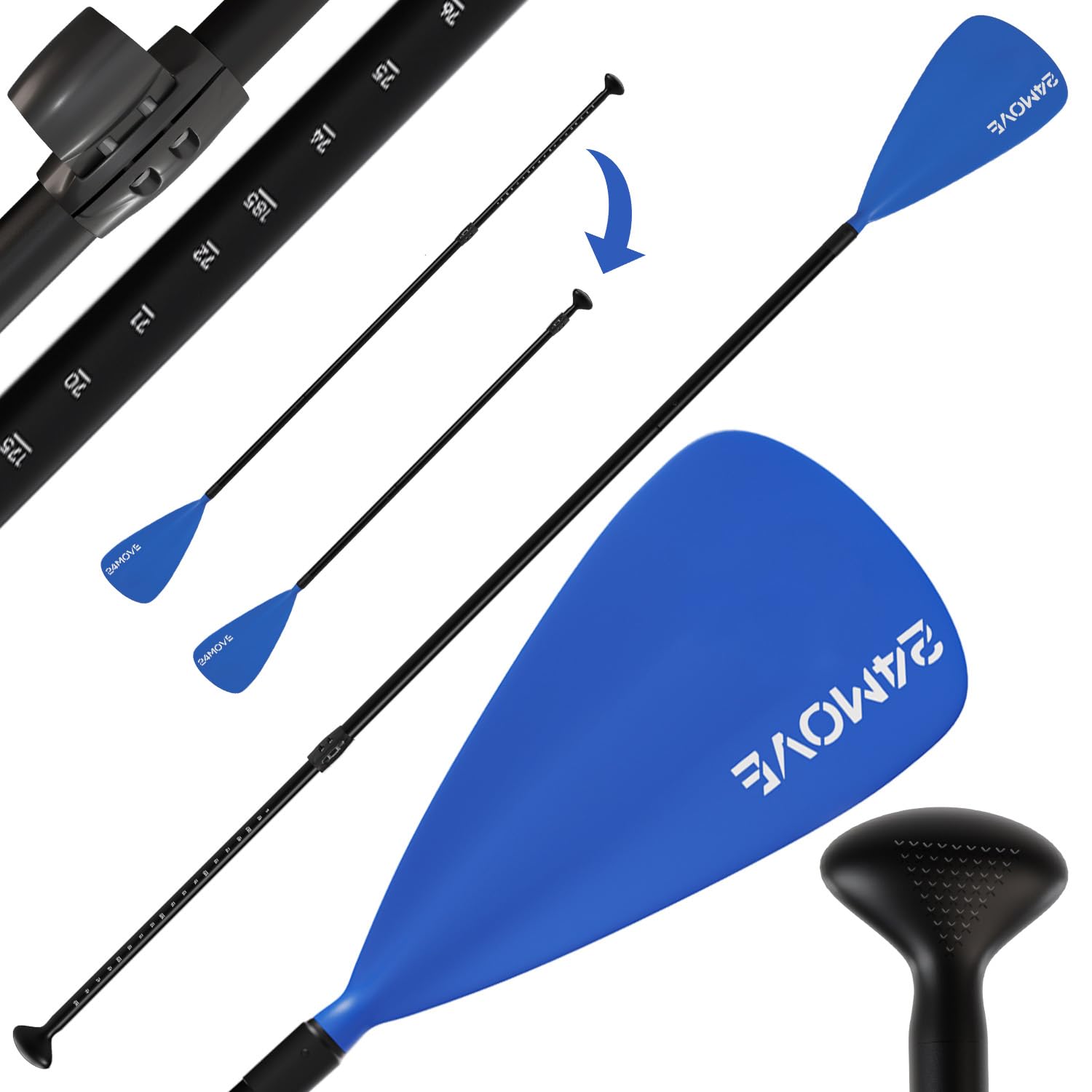 24MOVE® Paddel Einzelpaddel Teleskoppaddel Stechpaddel für SUP Stand Up Board, Paddling, Leicht aus Aluminium 210cm, verstellbar blau