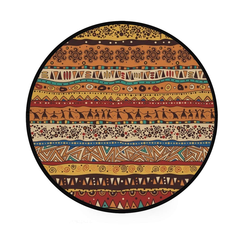 My Daily Teppich mit afrikanischen Ethnischen Tribal-Streifen, Vintage, rund, für Wohnzimmer, Schlafzimmer, Kinder, Spielteppich, Polyester, Yoga, Bodenmatte, 152 cm Durchmesser