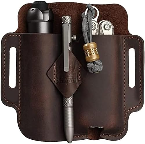 VIPERADE PJ19 Leder EDC lederscheide Tasche Organizer Leder Taktischer Multitool Halter Leder Tasche mit Schlüsselbund Gürtelschlaufe Stifthalter für Taschenlampe Werkzeuge Outdoor Camping - Braun