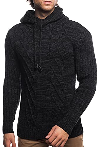 Herren Strick-Pullover mit Schalkragen | Männer Winter-Pullover |stylischer Herren Strick-Pulli | Männer Pulli Grobstrick| Warmer und angenehmer Herren Kapuzen-Pullover 7510 Anthra M