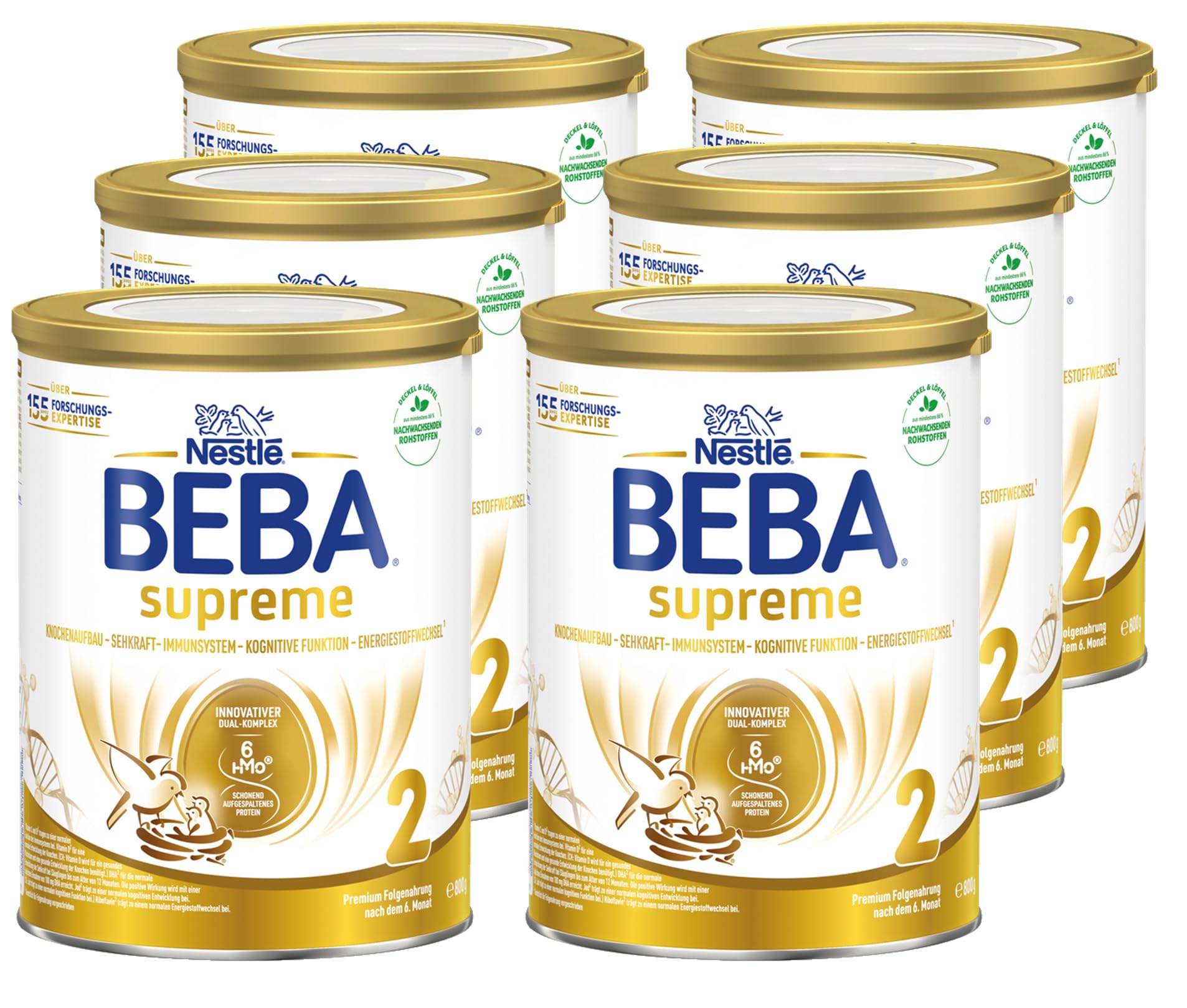 BEBA SUPREME 2 Folgemilch nach dem 6. Monat, Babynahrung mit 6 HMO Komplex, nur Laktose, ohne Palmöl, 6er Pack (6 x 800g)