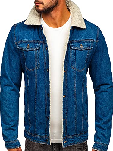 BOLF Herren Jeansjacke Übergangsjacke Trucker Jacke Sherpa Denim Jacke Warm Gefüttert Jeans Denim Vintage Classic Street Style 1156 Blau XL [4D4]