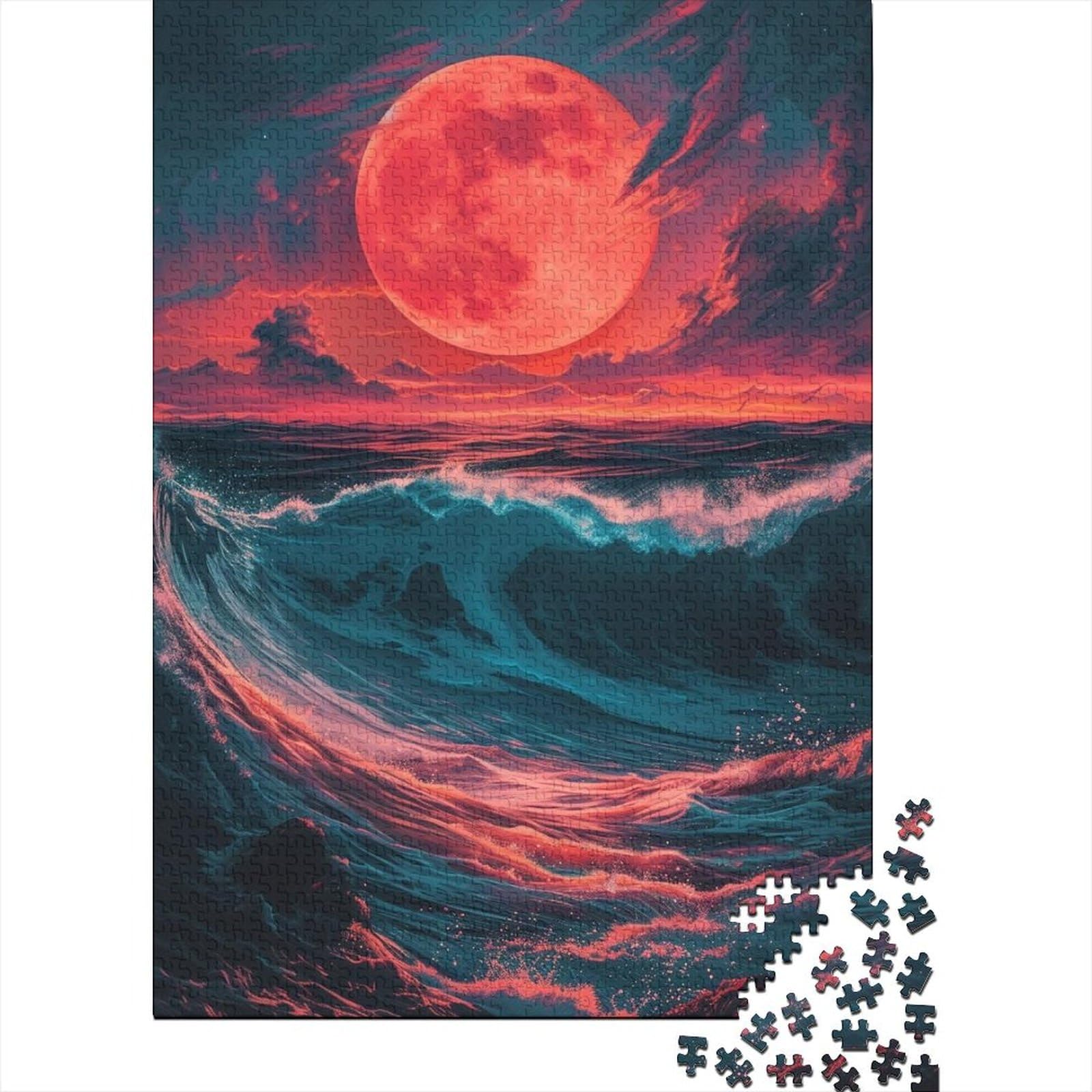 Holzpuzzle „Meer unter Sonnenuntergang“, Holzpuzzle 500 Teile für Erwachsene, schwierige Puzzles, interessante Puzzles zur Stressreduzierung (Größe 52x38cm)