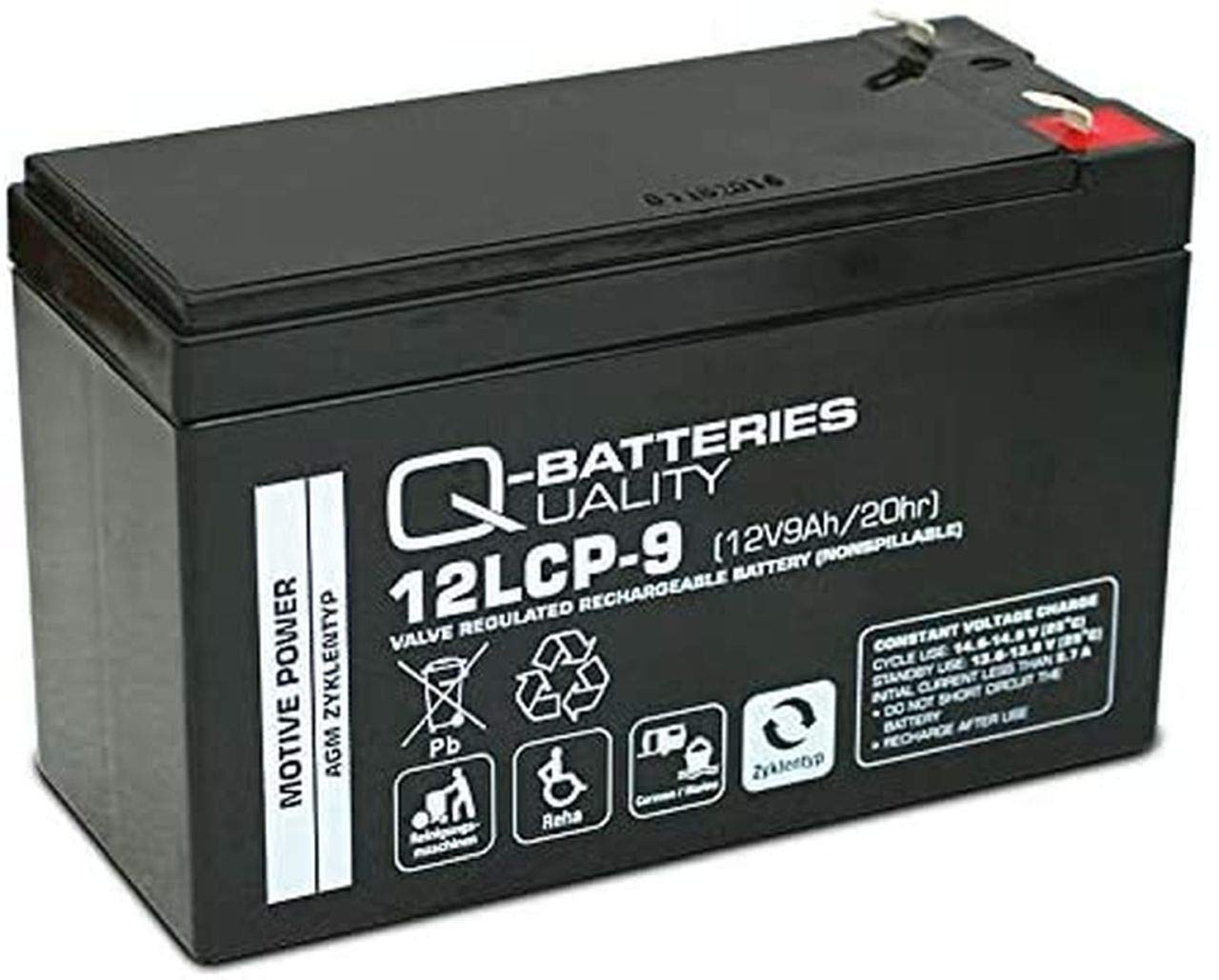 Q-Batteries 12LCP-9 / 12V - 9Ah Blei Akku Zyklentyp AGM - Deep Cycle VRLA