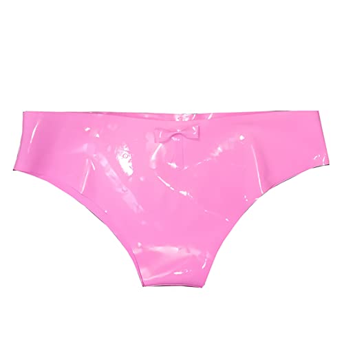 Latex Slips Niedrige Taille Gummi Mädchen Enge Shorts mit Schleife-Knoten Handarbeit,Rosa,XS