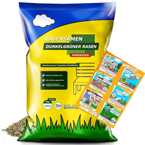 Rasensamen 10kg für Schattenrasen-Die Samen ergeben einen dichten,üppigen Rasen - ARPON Grassamen -Samen für Zier und Repräsentationsrasen-Saatgut für einen dunkelgrünen Rasen- Gras Made in EU