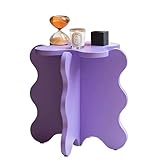 WuJin Mini Blütenblatt Couchtisch, Cartoon Massivholz Beistelltisch Wellenförmiger Nachttisch mit X-förmigen Beinen, Kleiner Farbiger Akzenttisch for Wohnzimmer Schlafzimmer(Purple)