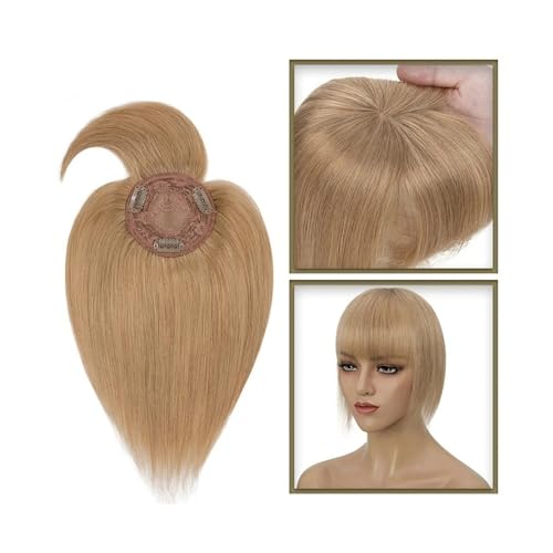 Haartopper für Frauen Haaraufsätze for Frauen mit dünner werdendem Haar, 10–20 Zoll glatter Echthaaraufsatz mit Pony, 150% Dichte, 8,5 x 8,5 cm Seidenbasis, Clip-in-Topper-Haarteile Haarteil Topper T