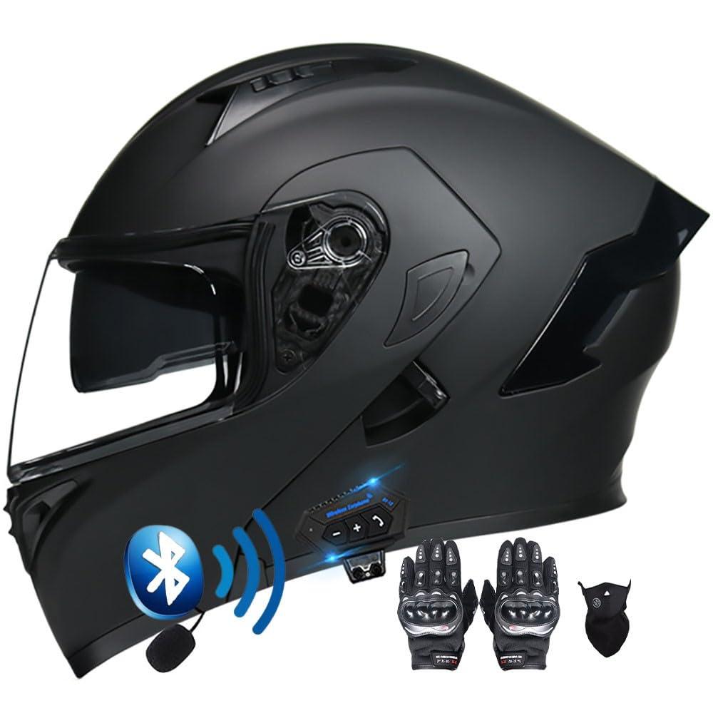 Letetexi BT Klapphelm mit Bluetooth Motorradhelm Helm mit integriertem Bluetooth Integralhelm Anti-Fog-Doppelspiegel Vollvisierhelm ECE Genehmigt sturzhelm für Damen Herren S~XXL