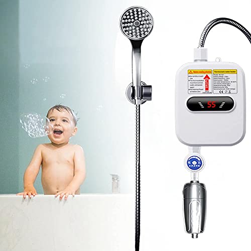 3500W Elektrischer Warmwasserbereiter, Mini Hängender Typ Klein-Durchlauferhitzer Durchlauferhitzer, LED-Anzeige Einstellbarer Temperatur IPX4 Wasserdicht, Max 55°C, für Küche, Garten, Bad, Wohnwagen