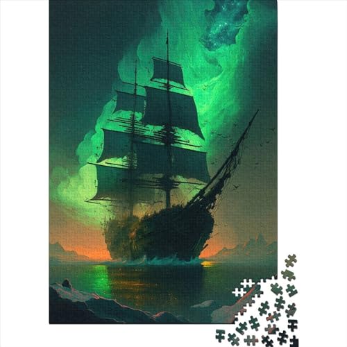 Schwieriges, anspruchsvolles Puzzle, 1000 Teile, Ghost Ship Green, Holzpuzzle für Erwachsene, Puzzlespielzeug, Geschenk für die ganze Familie (Größe: 75 x 50 cm)