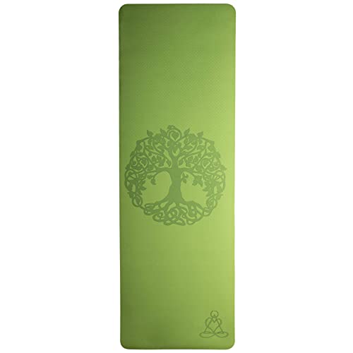 Yogamatte TPE ecofriendly - hellgrün/graumit Baum des Lebens