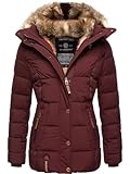 MARIKOO Damen Wintejacke warme Steppjacke mit Kunstfell Innenfutter Nekoo Wine Gr. L